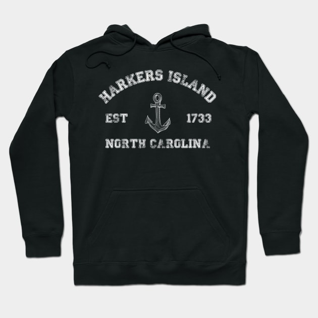 Harkers Island, North Carolina Vintage Nautical Anchor Retro Hoodie by Contentarama